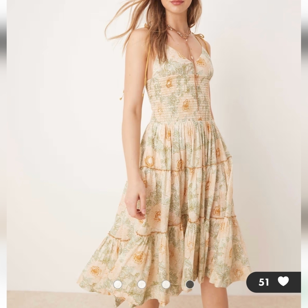 Free People Adriel Tie Strap Tiered Midi Dress sz LRG in Ivory Combo💲ON SALE💲​​ - Picture 15 of 16